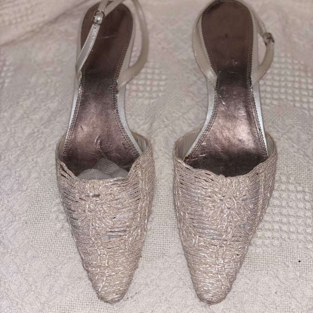 Kitten heel of 0.5 Rope fabric- beige